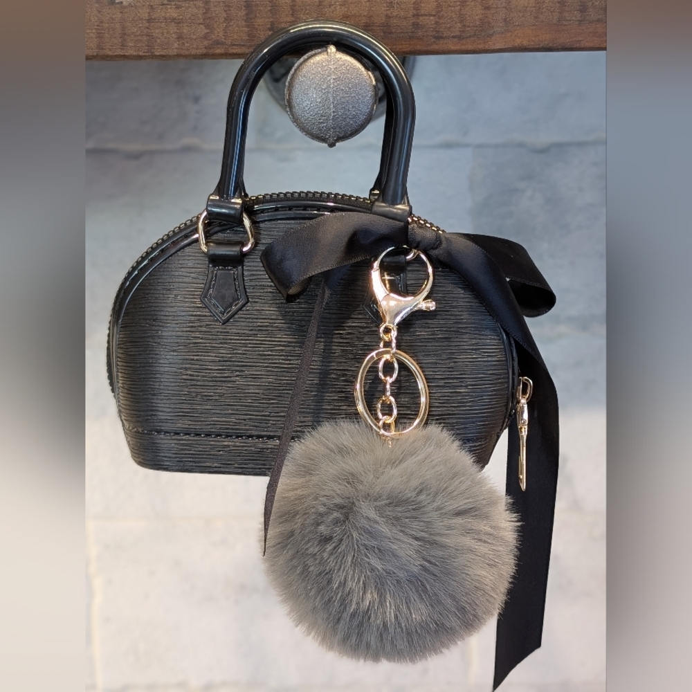 💚Jelly Bag - Crossbody Black Bag - EUC - w/PomPom Bag Charm 5.5x4 Inches